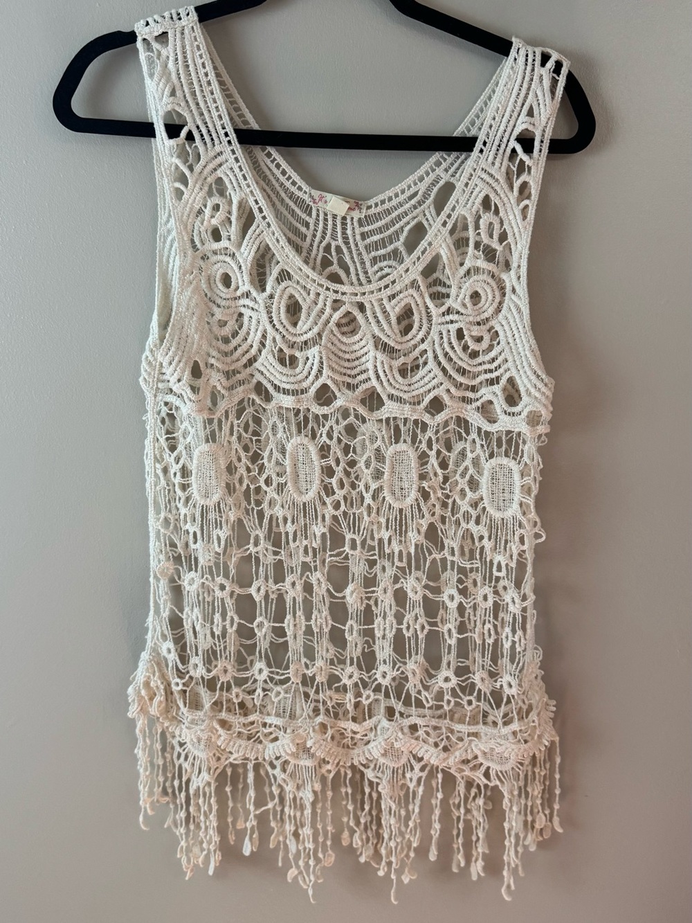 It’s Our Time Crochet Fringe Tank Top Minimalist Coquette Cottagecore Large